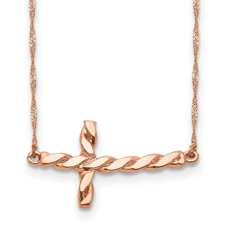 women heart-shaped necklaces -Curata 14k Rose Gold Polished Twisted Sideways Cross Necklace, 17"