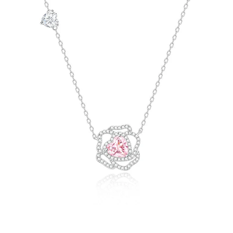 women romantic gift necklaces -FANCIME "Rose Amour" Sterling Silver Pearl Double Layer Necklace