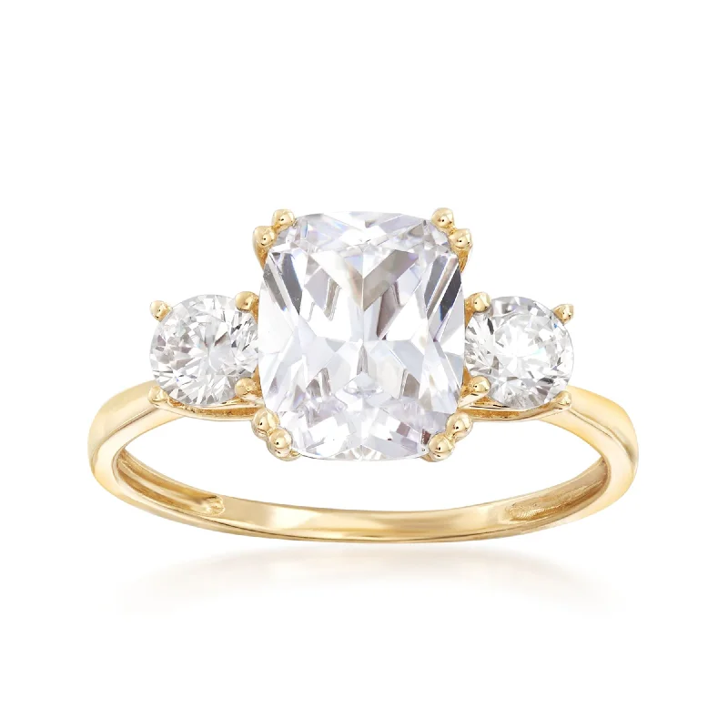 women stacked engagement rings -Ross-Simons CZ 3-Stone Ring in 14kt Yellow Gold