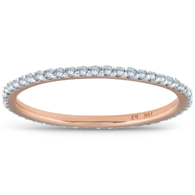 women matching engagement rings -3/8ct Diamond Eternity Ring 14k Rose Gold Womens Stackable Wedding Band