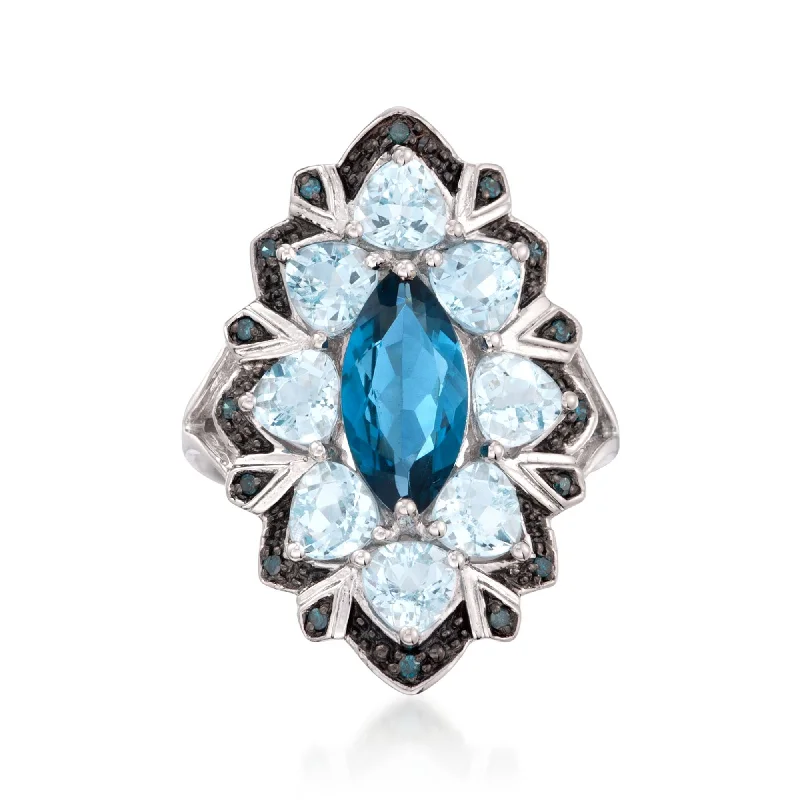 women birthstone engagement rings -Ross-Simons London Blue Topaz and Aquamarine Ring With Blue Diamonds in Sterling Silver