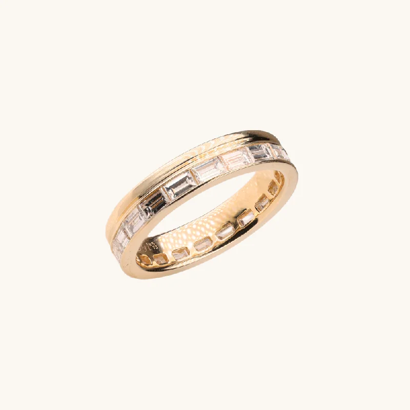 women gemstone engagement rings -Baguette Diamond and Gold Double Eternity Band