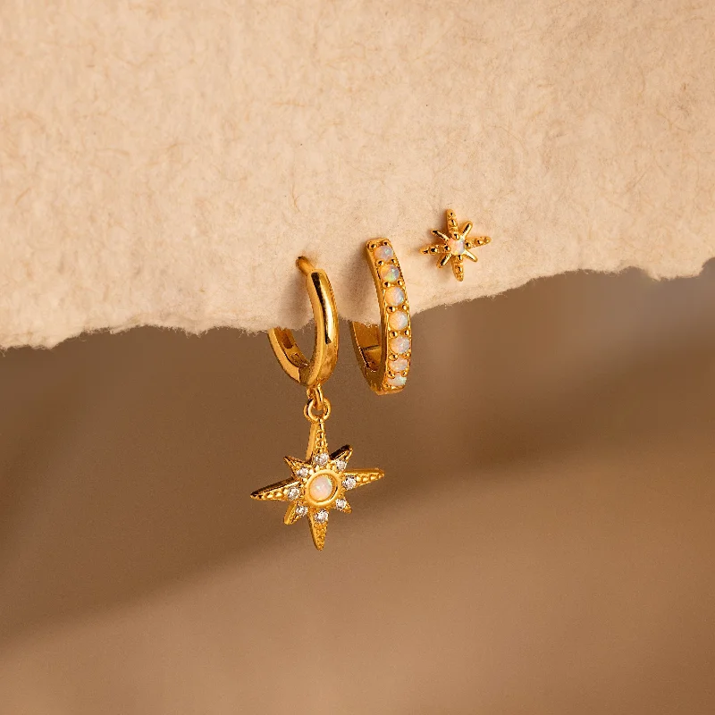 women gemstone stud earrings -Opal Starburst Earrings Set