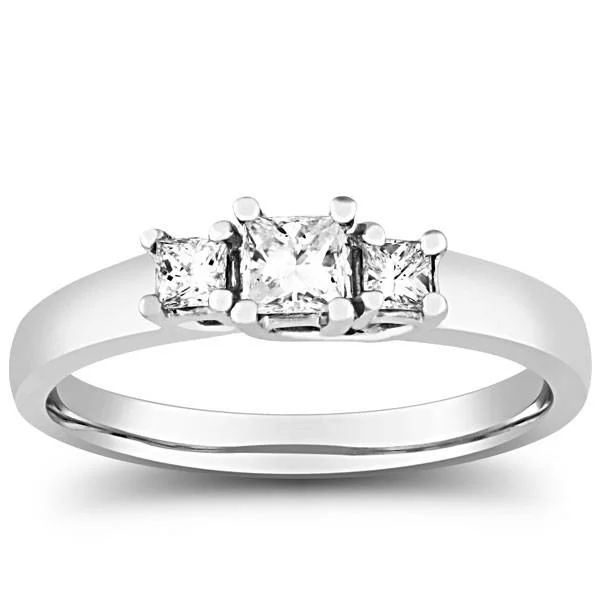 women princess-cut engagement rings -1/2ct Three Stone Princess Cut Diamond Ring 14K White Gold