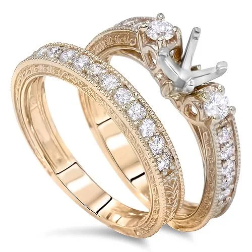 women wedding and engagement rings -7/8ct Vintage Engagement Ring Mount Set 14K Yellow Gold