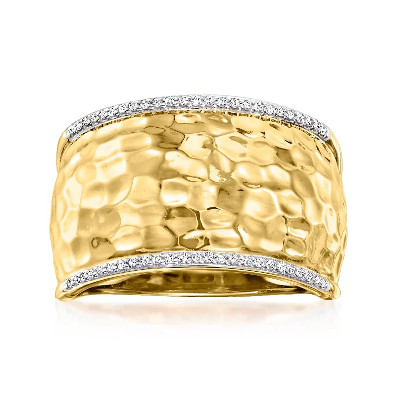 women floral engagement rings -Ross-Simons Diamond Hammered Ring in 18kt Gold Over Sterling