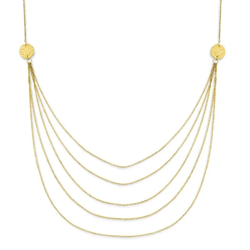 women one-of-a-kind necklaces -Curata 14k Yellow Gold Polished Hammered Spring Ring Rhodium plated Five Strand Necklace 18 Inch