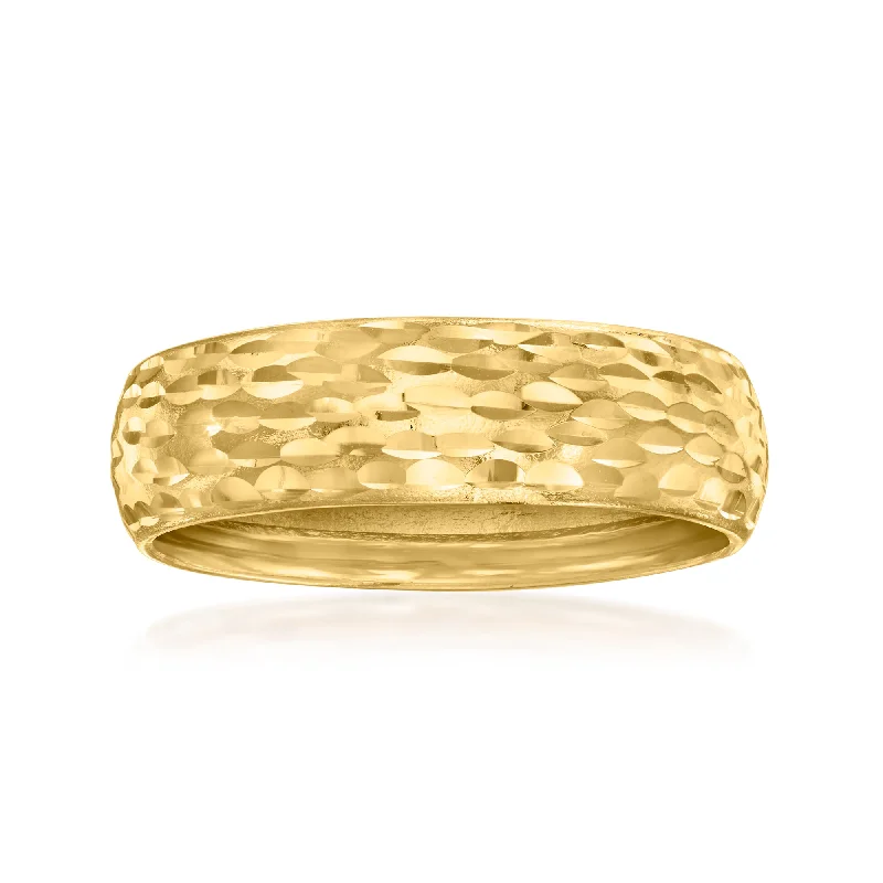 women radiant-cut engagement rings -Canaria 10kt Yellow Gold Textured and Polished Groove-Pattern Ring