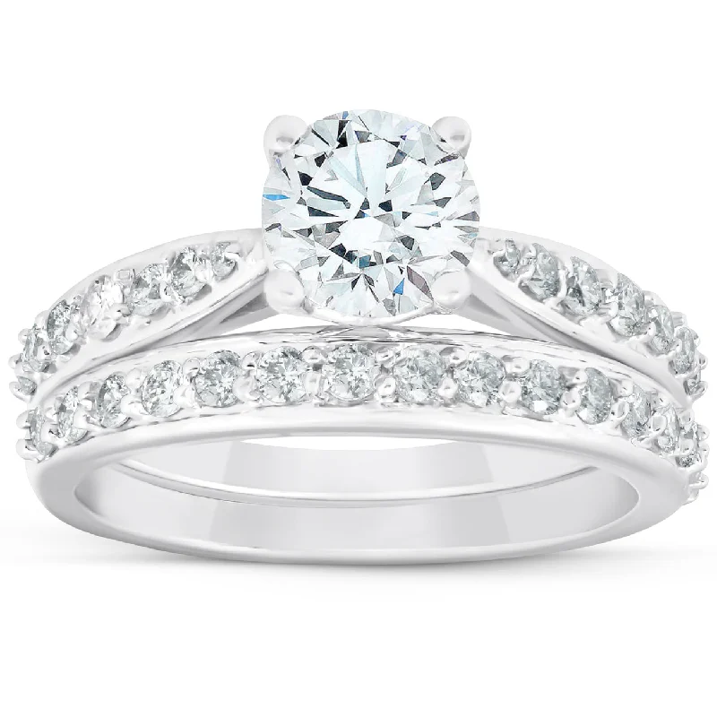 women silver engagement rings -1.58 Ct Diamond Engagement Wedding Ring Set 14k White Gold 6.12 grams