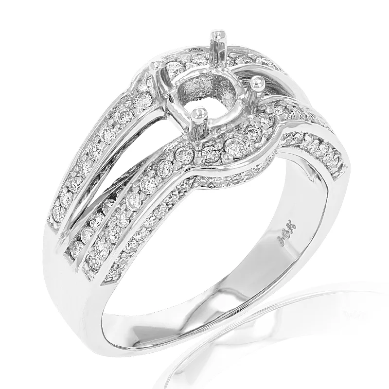 women radiant-cut engagement rings -1.10 cttw Semi Mount Diamond Engagement Ring 14K White Gold Round Bridal