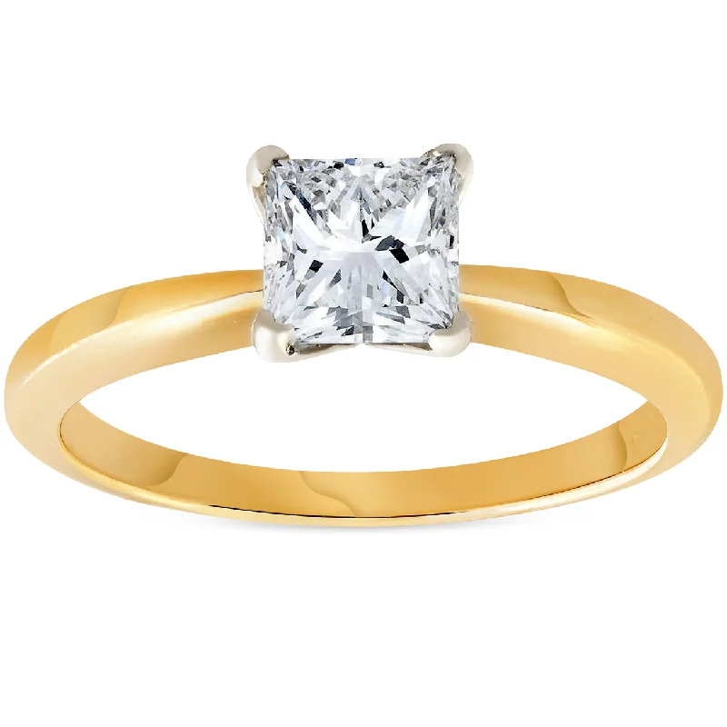 women luxury rose gold engagement rings -1ct Princess Cut Diamond Solitaire 14k Yellow Gold Engagement Ring