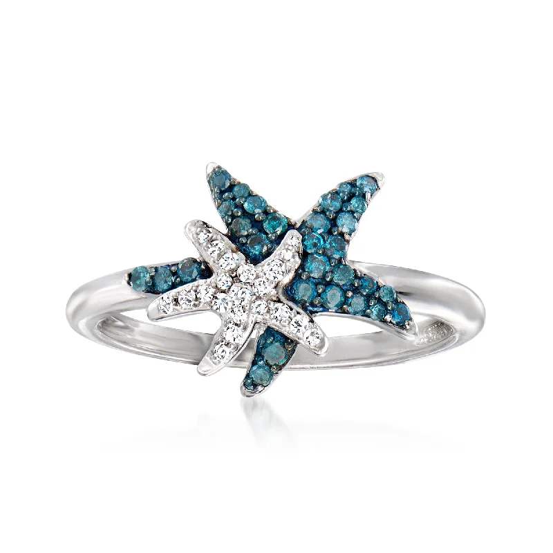 women birthstone engagement rings -Ross-Simons Blue and White Diamond Starfish Ring in Sterling Silver