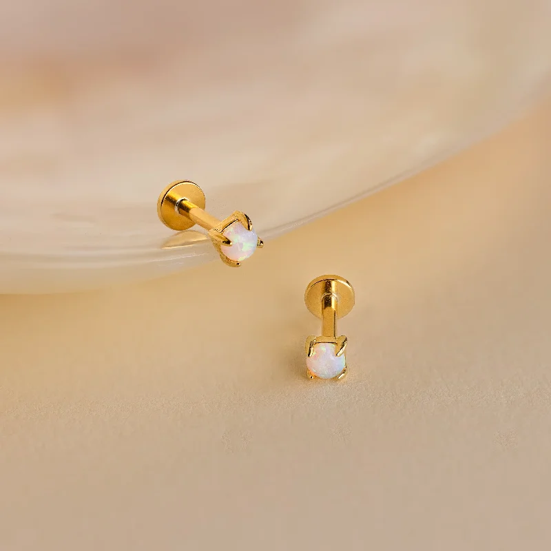 women minimalistic earrings -Opal Flat Back Studs