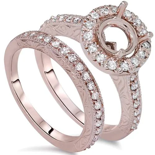 women romantic engagement rings -1ct Vintage Engagement Wedding Ring Semi Mount Set 14K Rose Gold