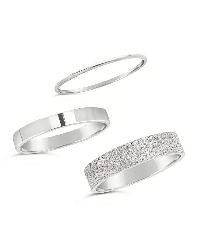 women elegant rings -Sterling Silver Textured Stack Ring Set of 3