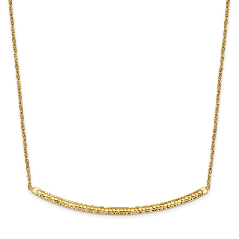 women trendy pendant necklaces -Curata 14k Italian Yellow Gold Polished Textured Curved Bar Necklace (2mm x 40mm), 18"